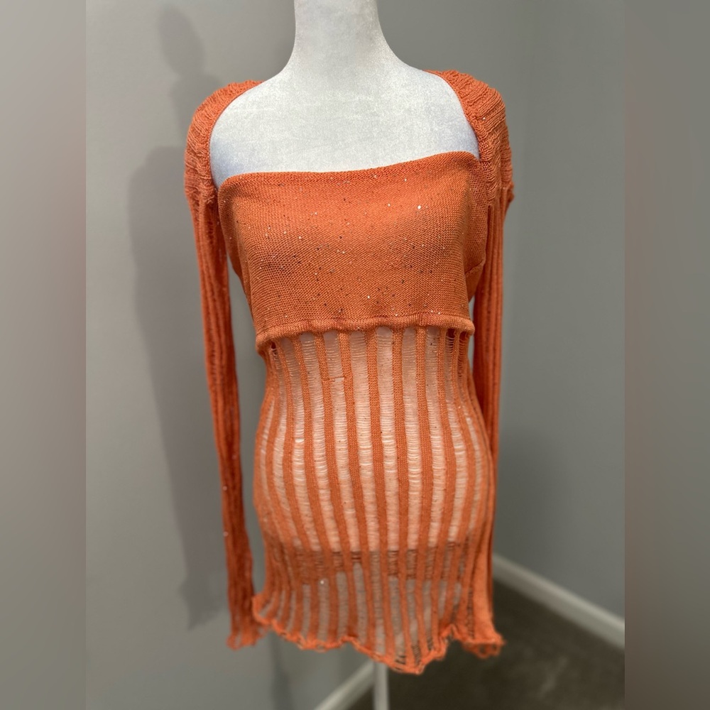 3pc shirt, skirt w/shoulder cover Orange L **NWT**